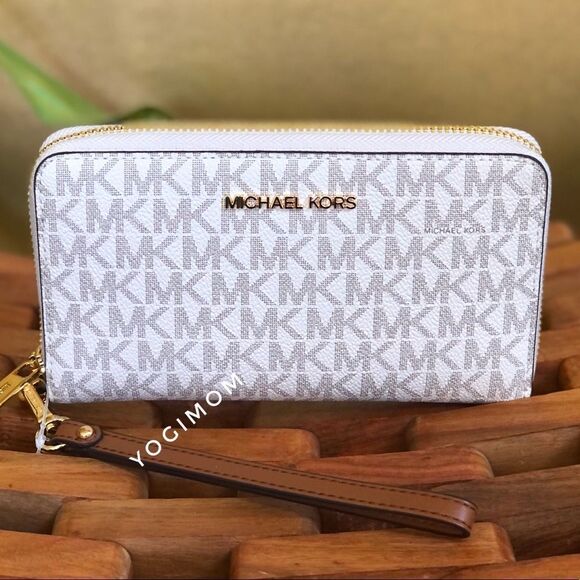 MICHAEL KORS Multifuntional cell phone wristlet wallet pocket book Vanilla Large - Picture 3 of 13
